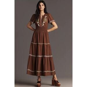 NWT Anthropologie Somerset Embroidered Maxi Dress Size Medium Petite